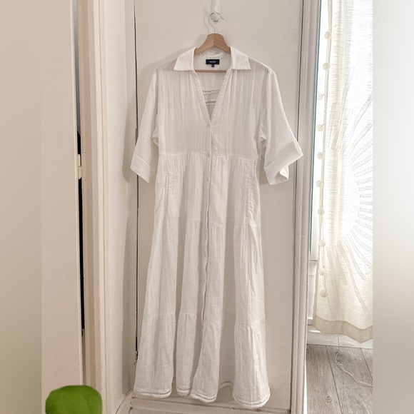 ME+EM Beautiful White Cheesecloth Maxi Shirt Dress - Picture 5 of 15